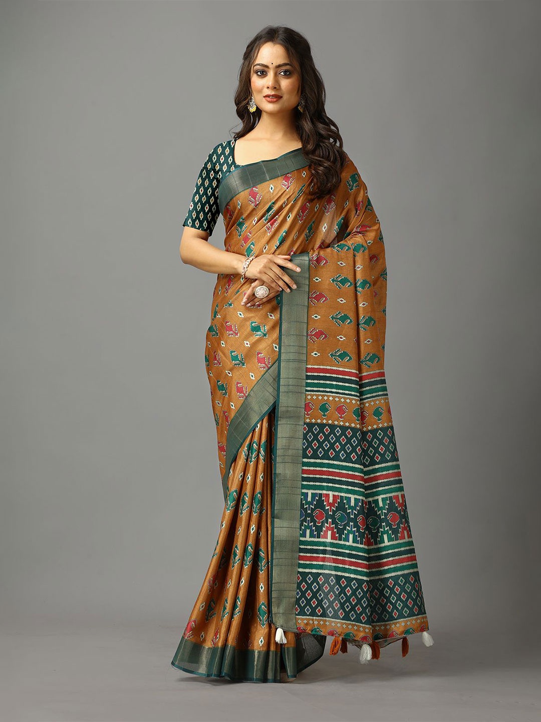 

A.V.M. SILK MILLS Floral Zari Saree, Mustard