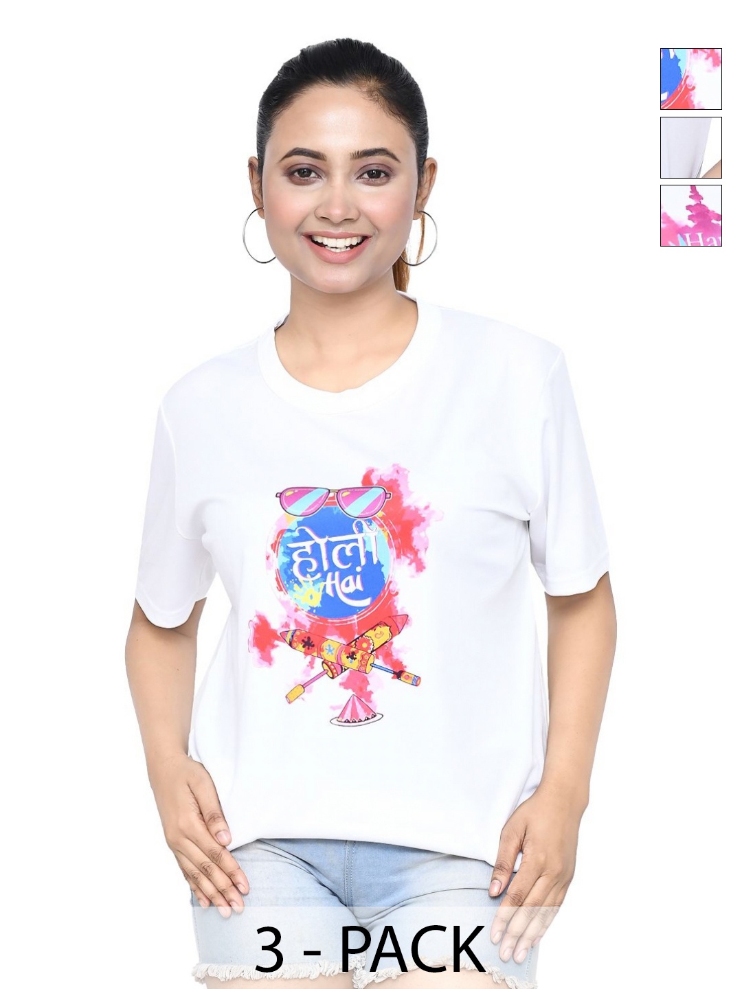

RAPL Women 3 Printed Applique T-shirt, White