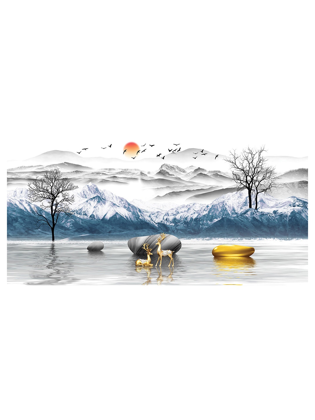

CVANU Grey & Blue Abstarct Canvas Painting Wall Art