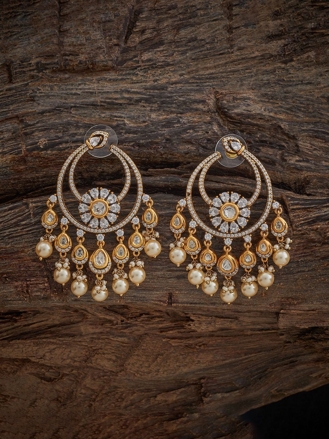 

Kushal's Fashion Jewellery Victorian-Plated Kundan Ethnic Crescent Shaped Drop Earrings, Gold