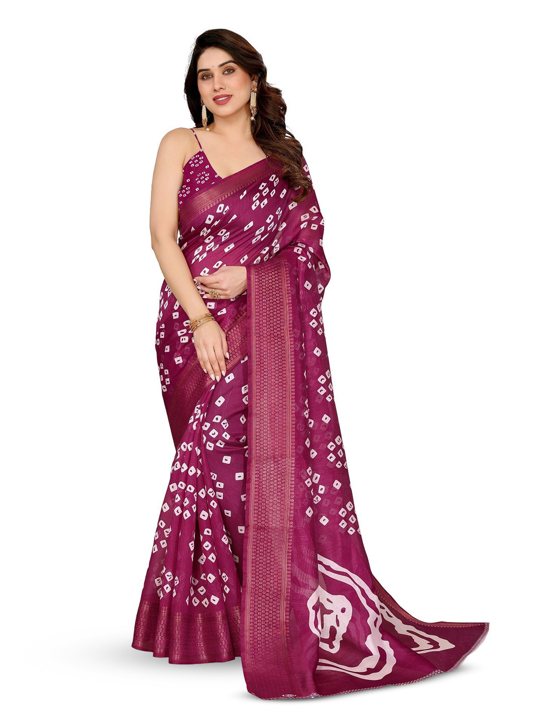 

Moda Rapido Bandhani Zari Saree, Purple
