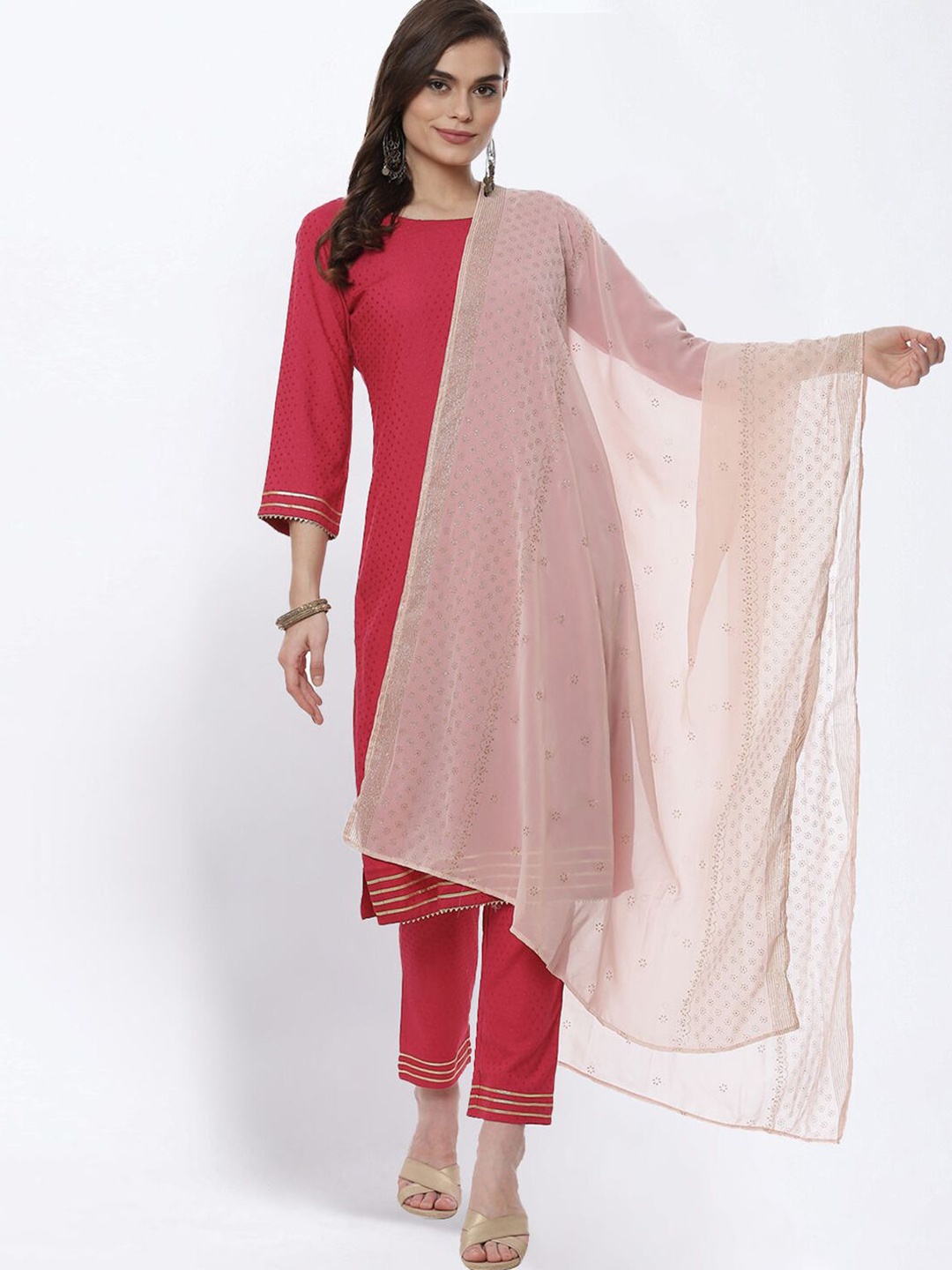 

Rangriti Floral Printed Georgette Dupatta With Zari, White