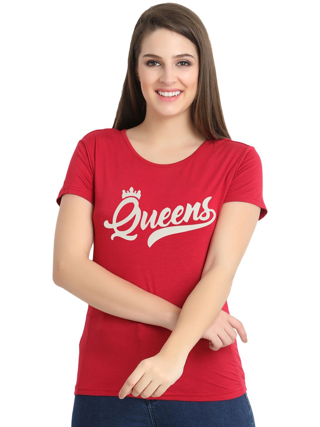 

ROARERS Women Typography Printed Slim Fit T-shirt, Red