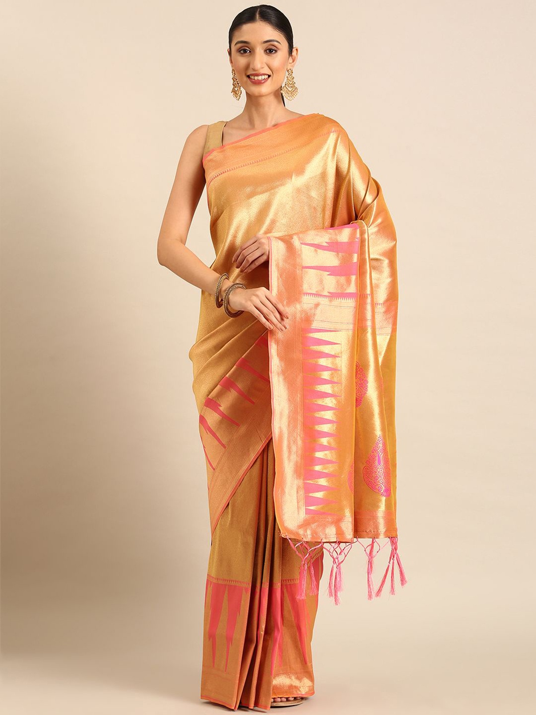 

DIVASTRI Woven Design Zari Silk Blend Banarasi Saree, Peach