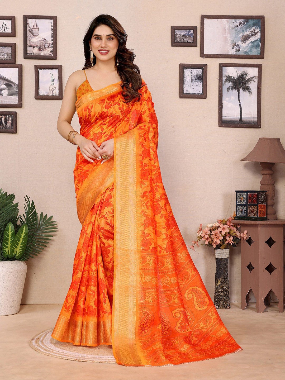 

Moda Rapido Ethnic Motifs Zari Saree, Orange