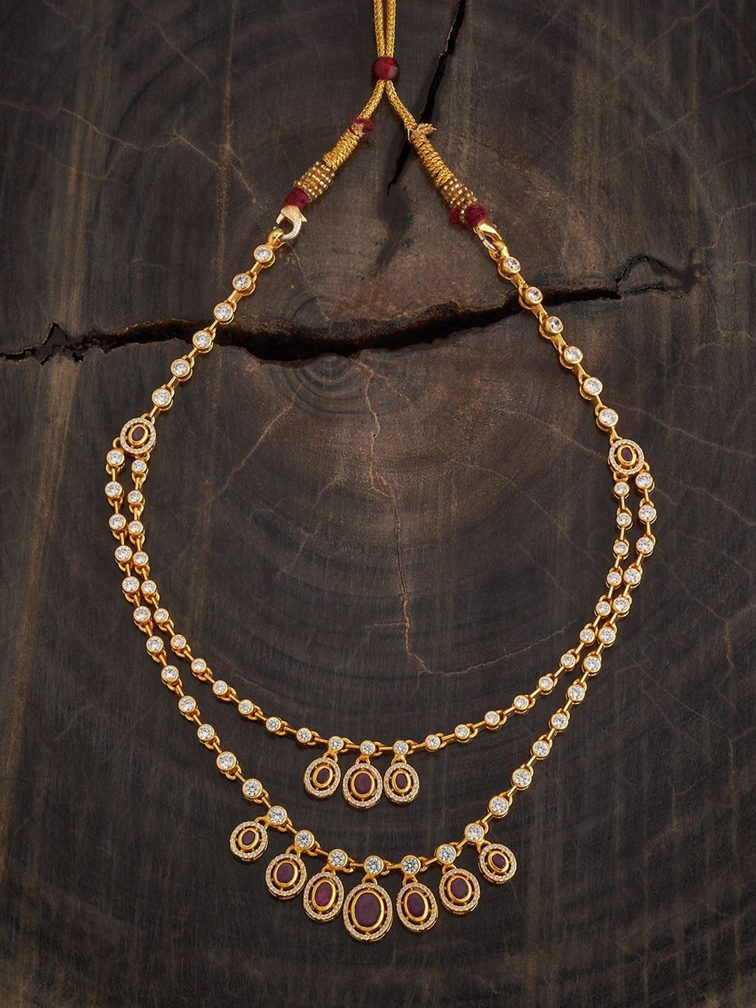 

Kushal's Fashion Jewellery 92.5 Sterling Silver Gold-Plated Stone Studded Layered Necklace