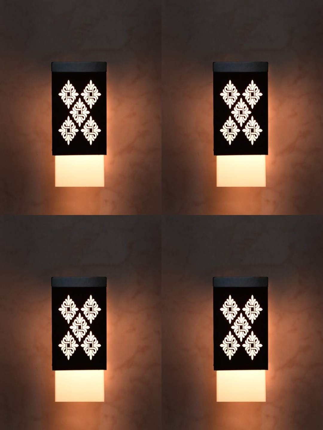 

Gojeeva Black and White 4 Pieces Wooden Textured Contemporary Square Shaped Wall Lamps