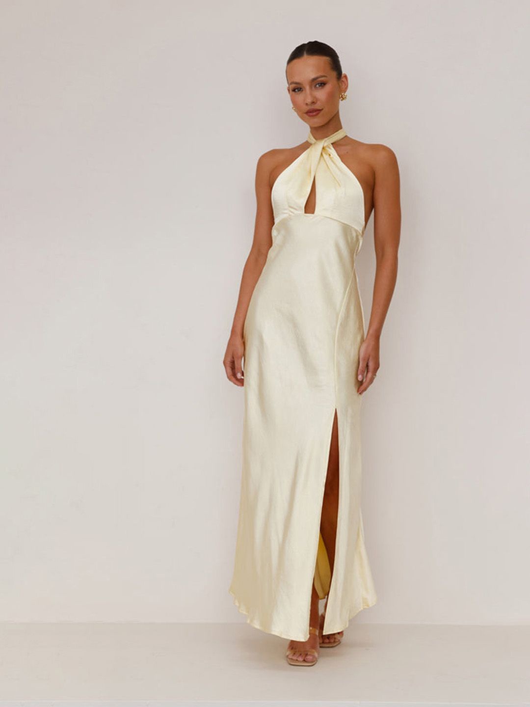 

JC Mode Halter Neck Maxi Dress, Yellow