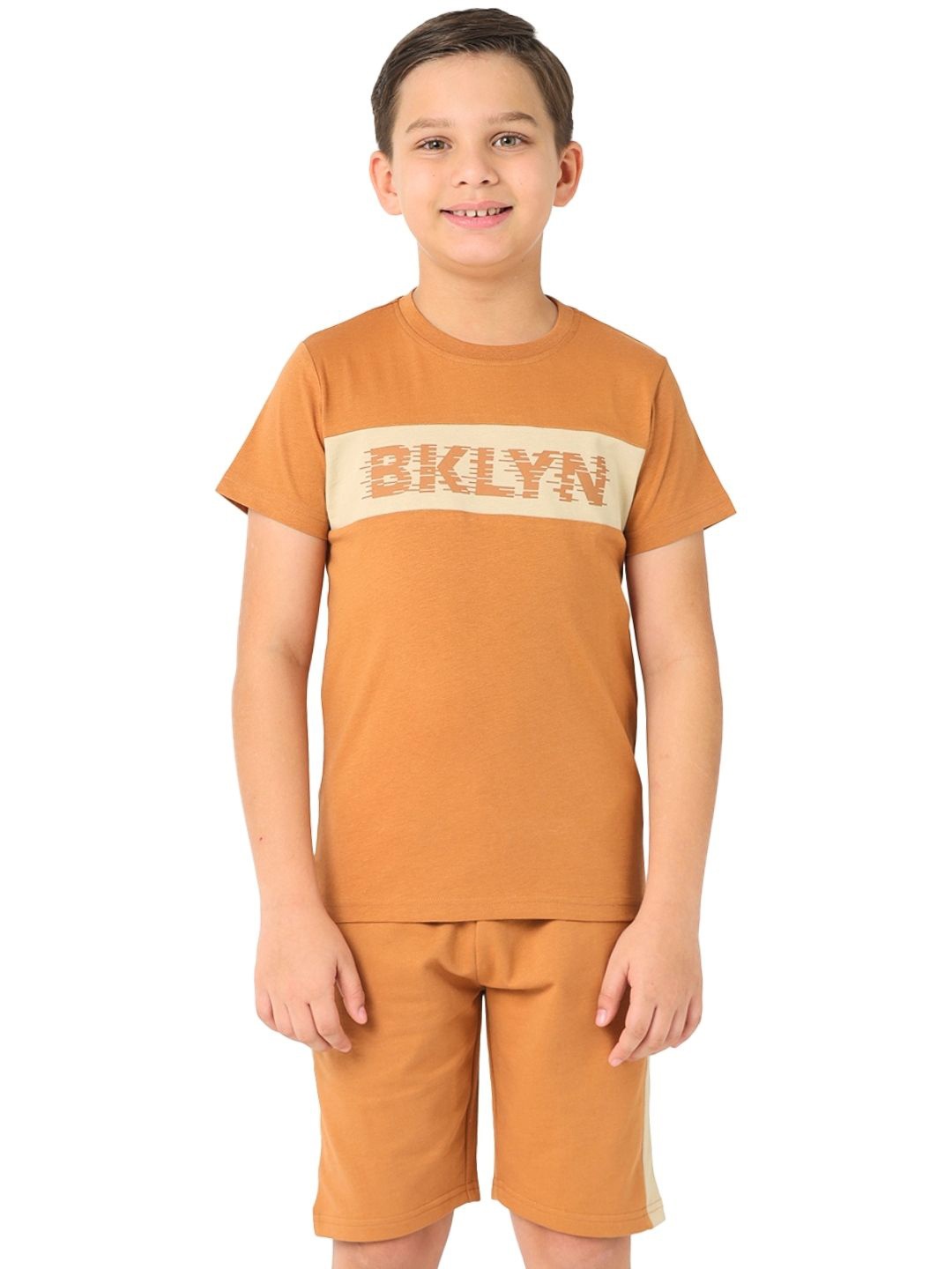 

Nuego Kids Boys Graphic Print Pure Cotton T-Shirt with Shorts Clothing Set, Brown