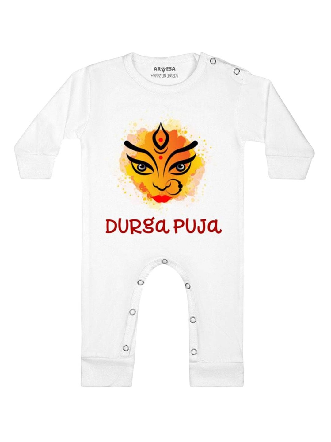 

Arvesa First Navratri Printed Baby Romper, White