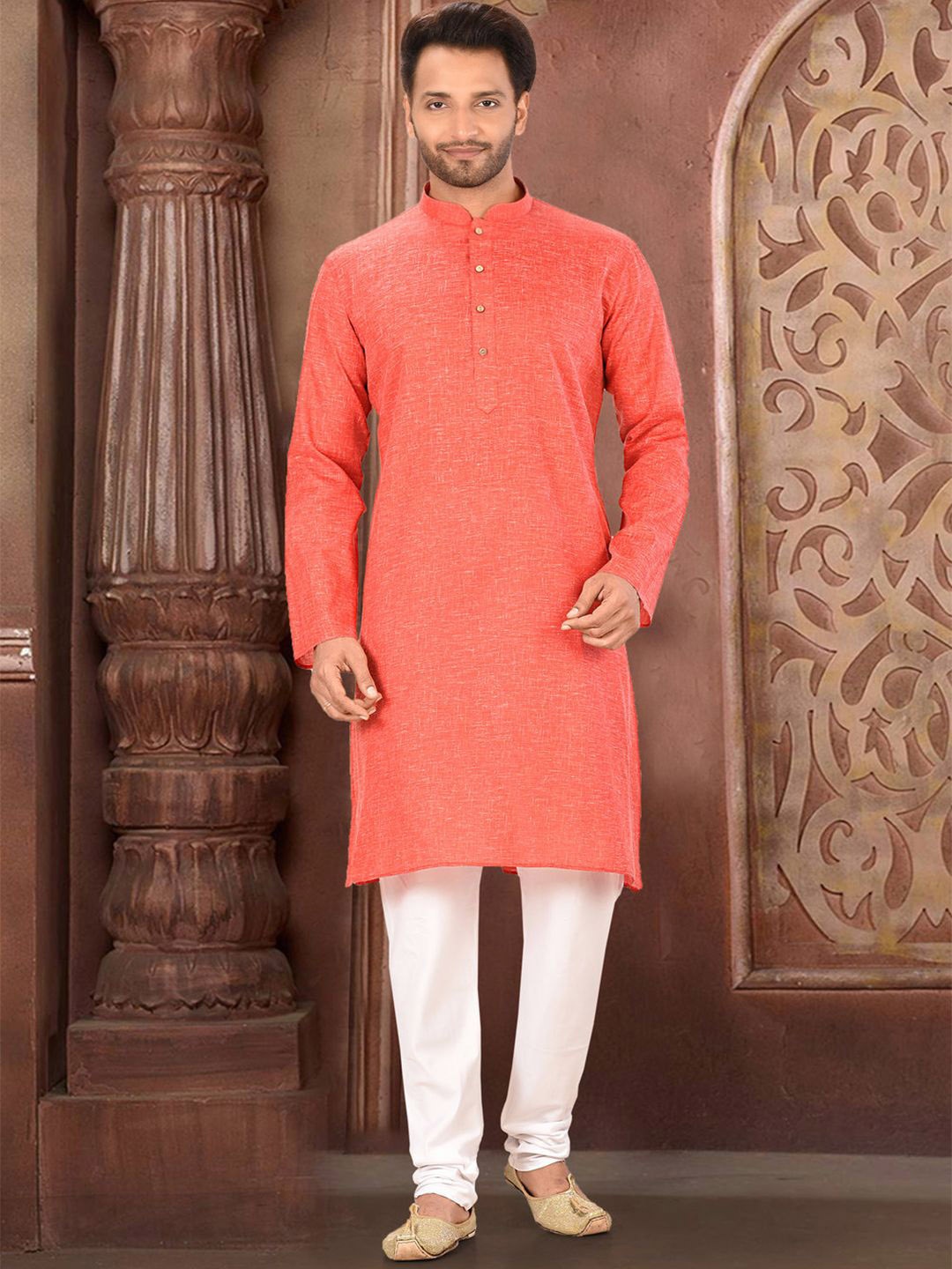 

RANAK Geometric Printed Mandarin Collar Kurta, Orange