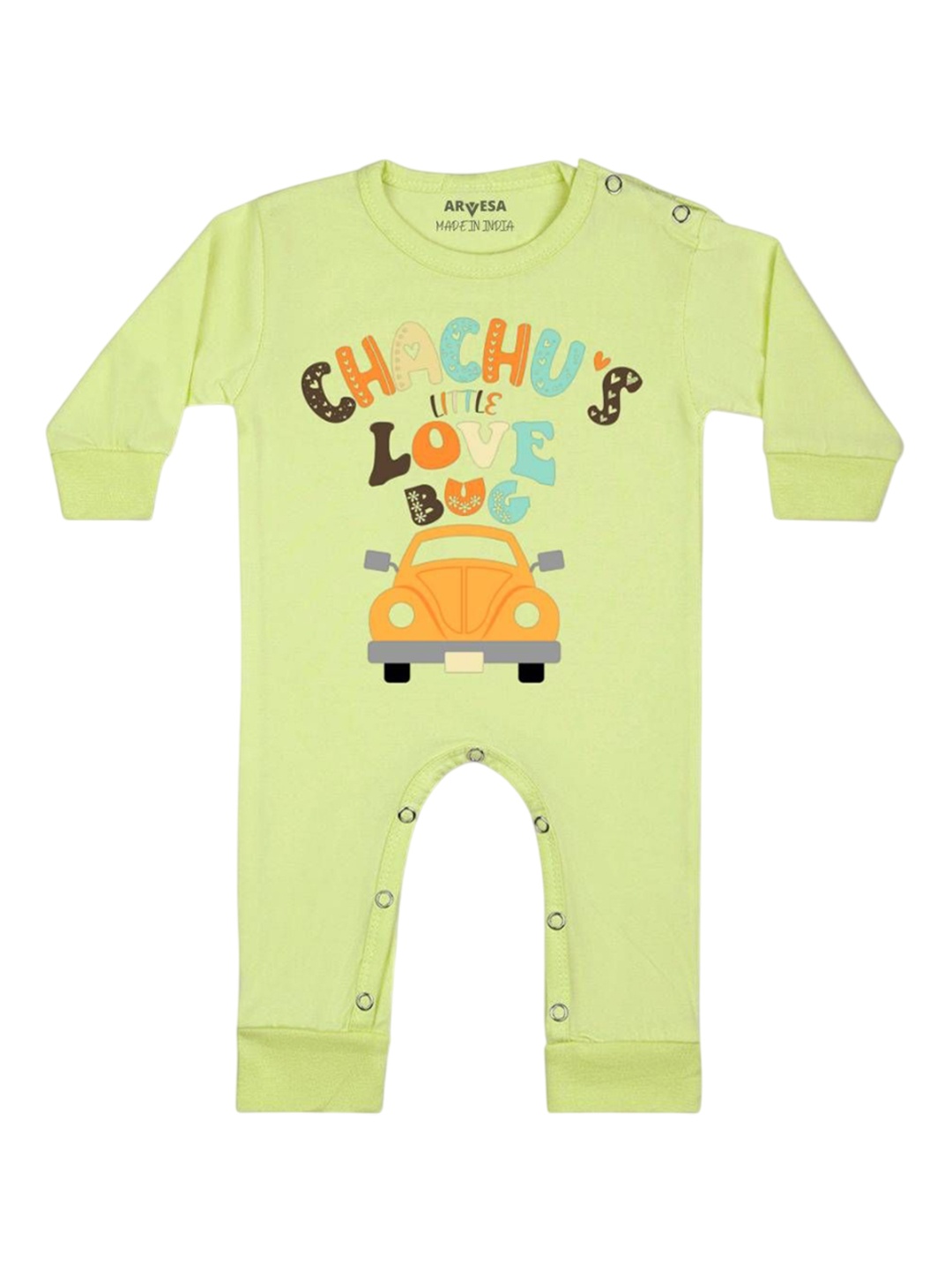 

Arvesa Kids Chachu Little Love Bug Printed Round Neck long Sleeves Romper, Yellow