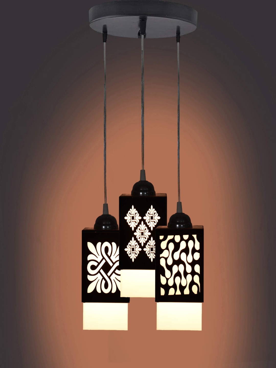 

Gojeeva Black and White Textured Wooden Contemporary Square Shaped Ceiling Lamp
