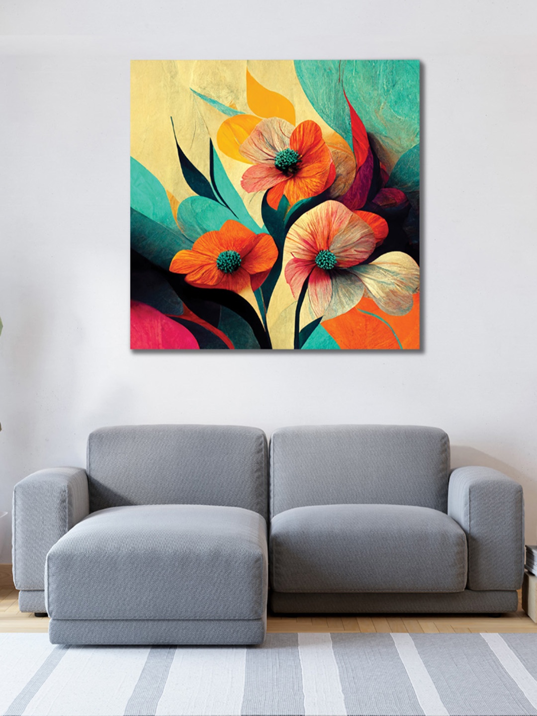 

CVANU Green & Orange Floral Canvas Painting Wall Art