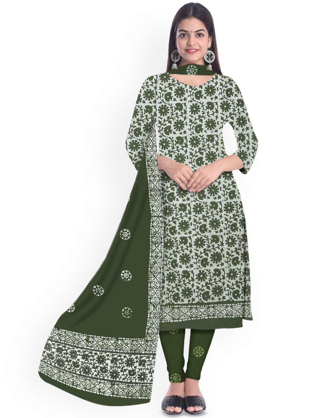 

Farooq Dyeing Floral Printed Pure Cotton Unstitched Dress Material, Green