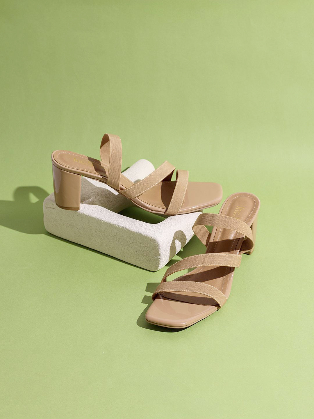 

Inc 5 Striped Party Block Sandals with Buckles, Beige