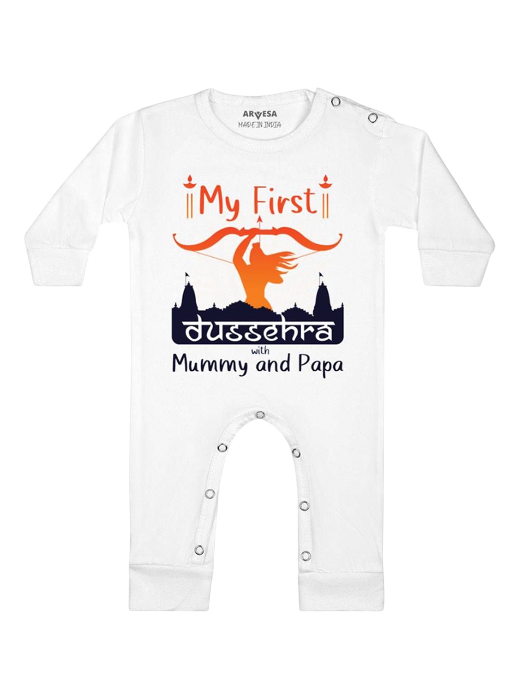 

Arvesa First Navratri Printed Baby Romper, White
