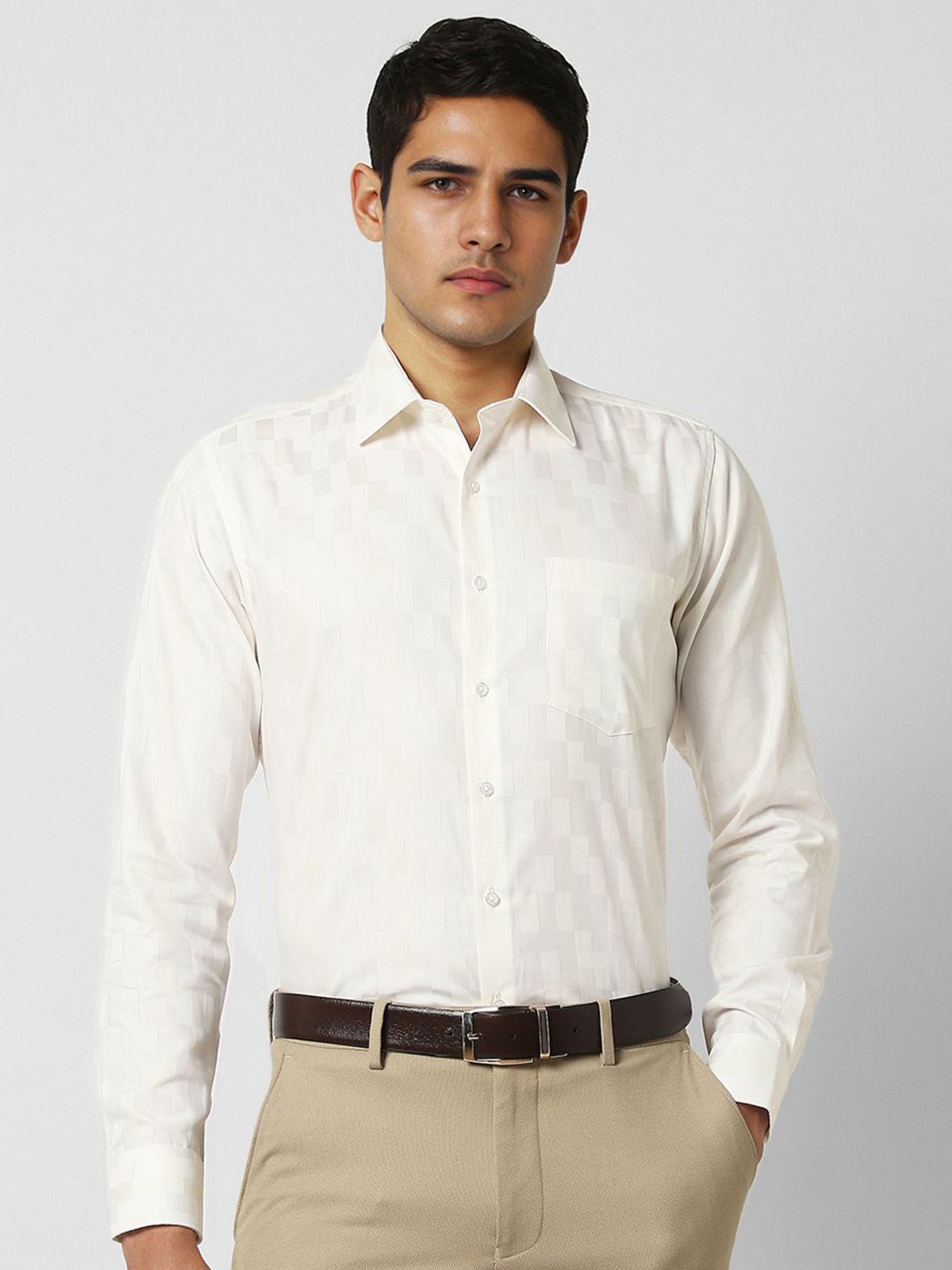 

Van Heusen Men Slim Fit Opaque Formal Shirt, Cream