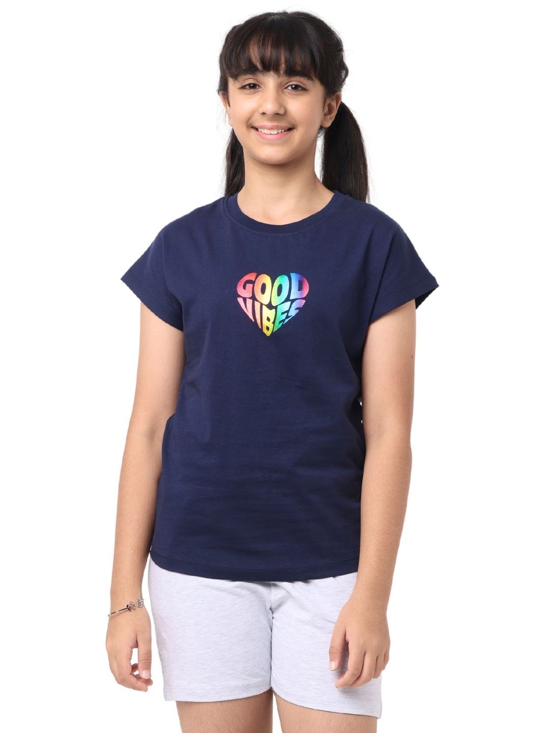 

Nuego Girls Printed T-shirt with Shorts, Blue