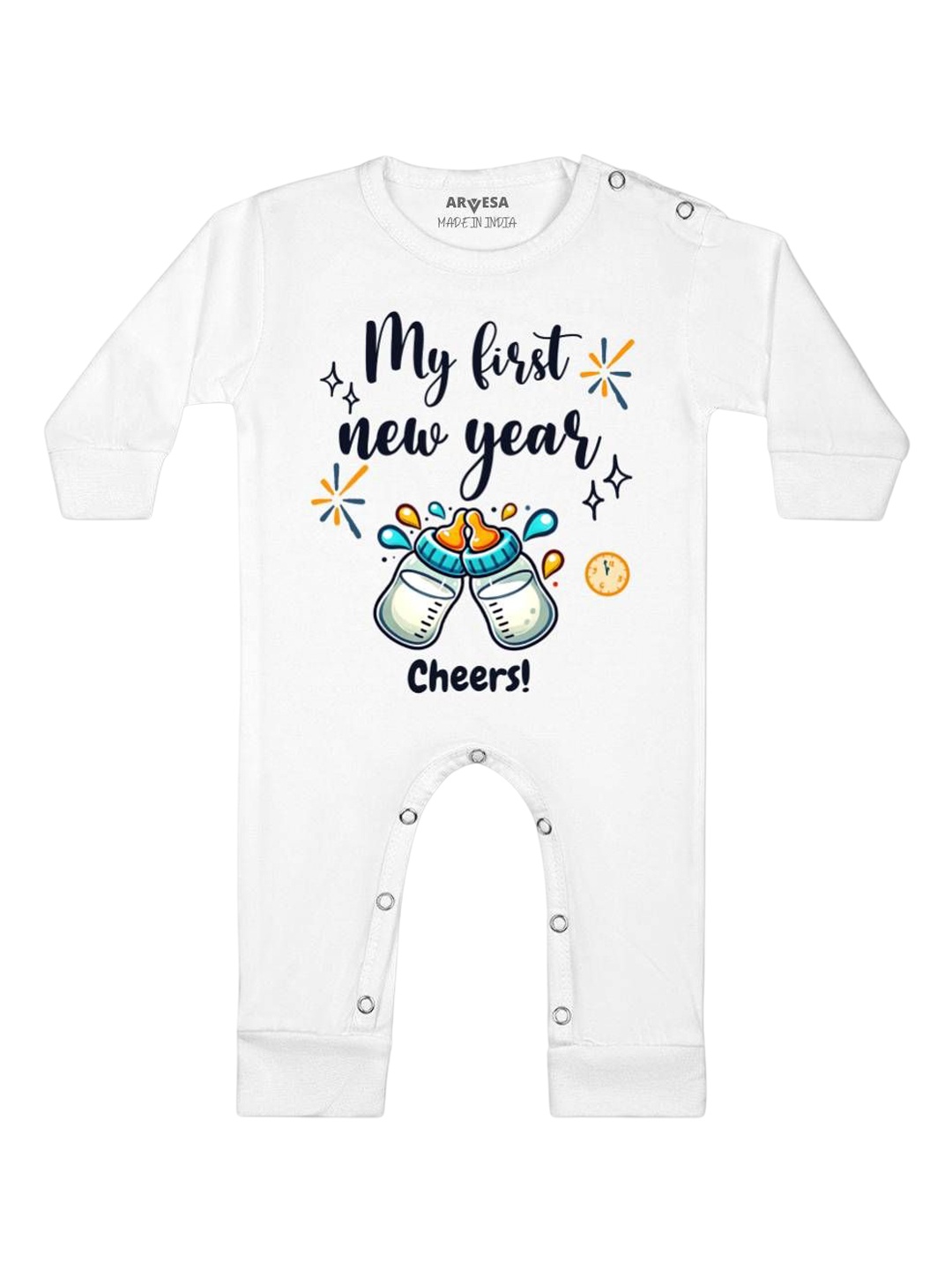 

Arvesa First New Year Printed Baby Romper, White