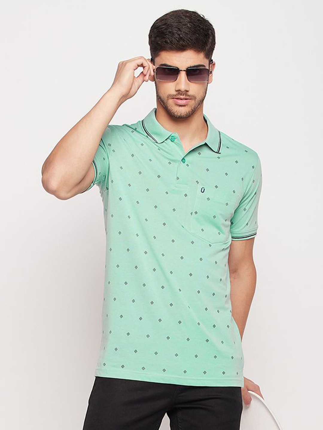 

UNIBERRY Men Printed Polo Collar T-shirt, Sea green