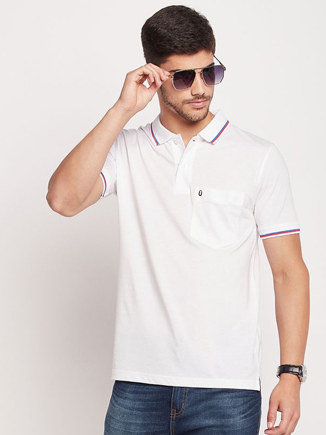 

UNIBERRY Men Polo Collar Monochrome T-shirt, White