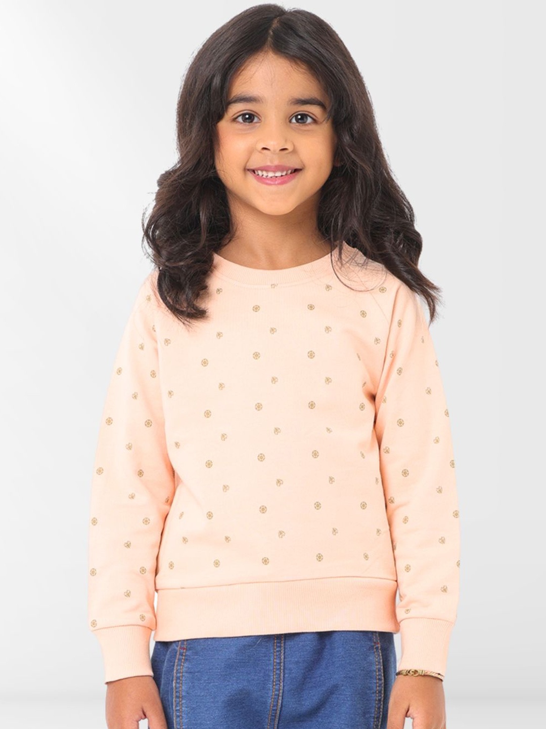 

Nuego Kids Girls Polka Print Pure Cotton Sweatshirt, Peach