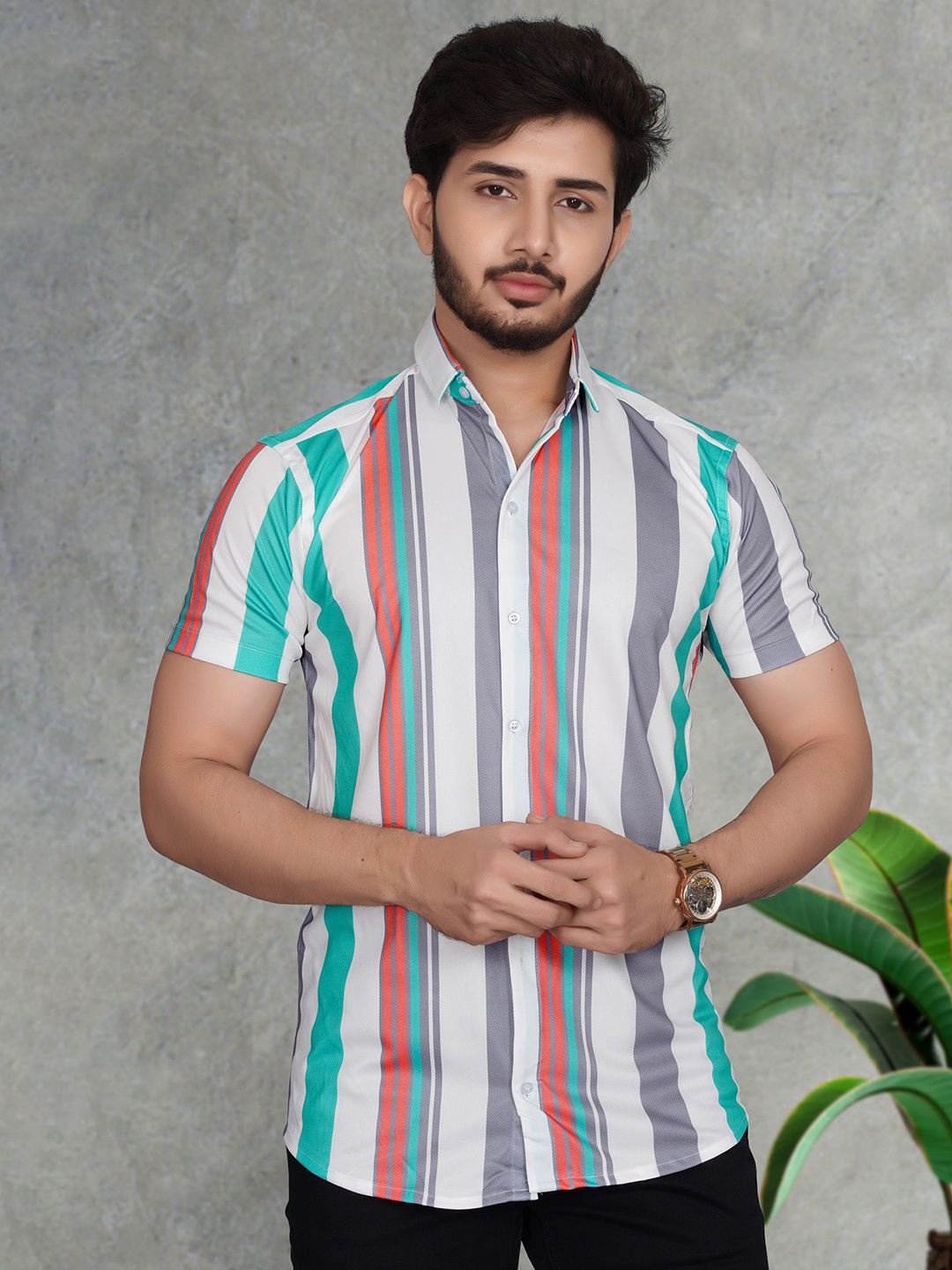 

MARMIC FAB Men Classic Slim Fit Multi Stripes Opaque Printed Casual Shirt