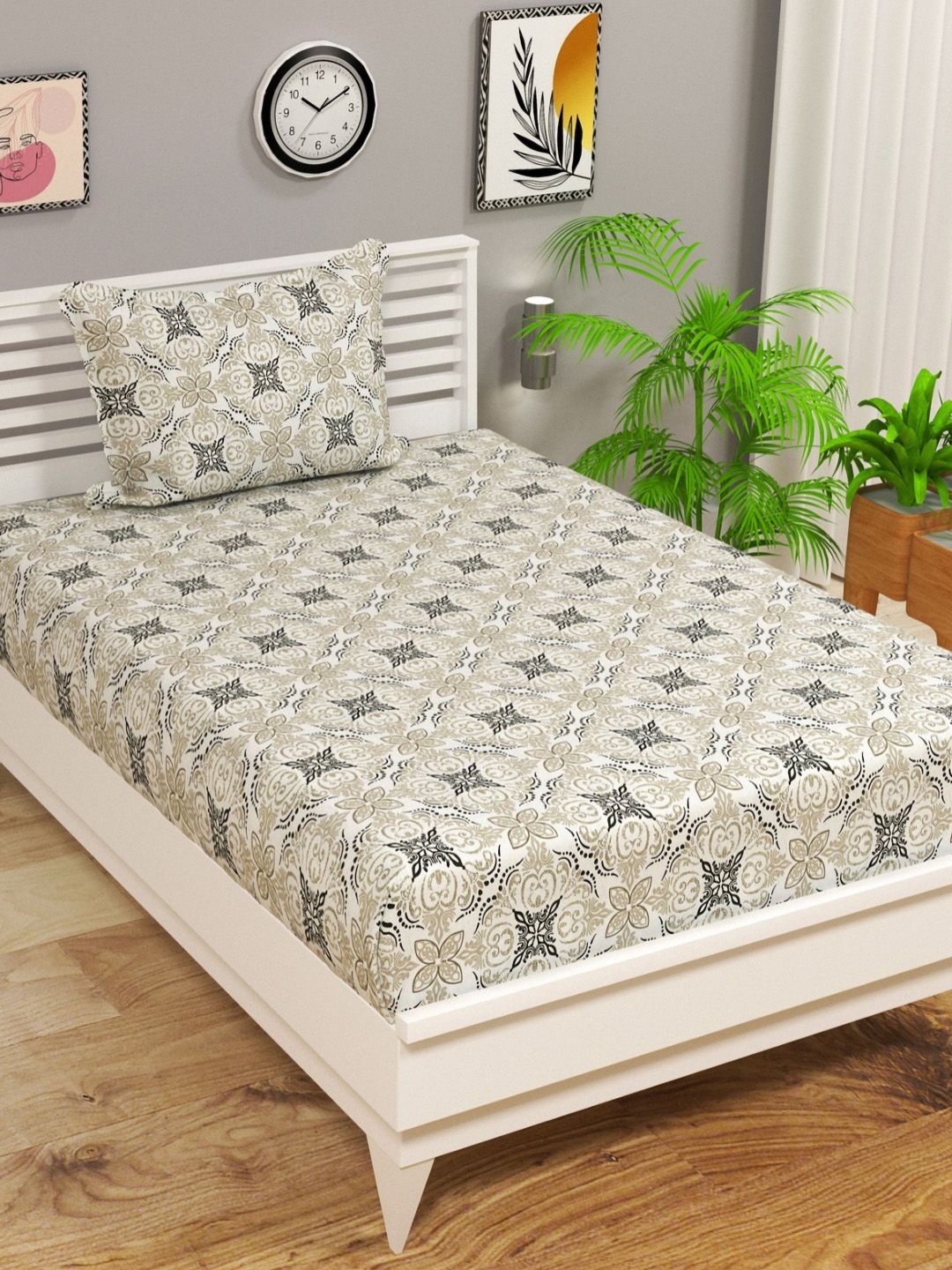 

bsb home Valancia White Floral Printed Microfiber 210 TC Single Bedsheet Set 2.28 x 1.52 m