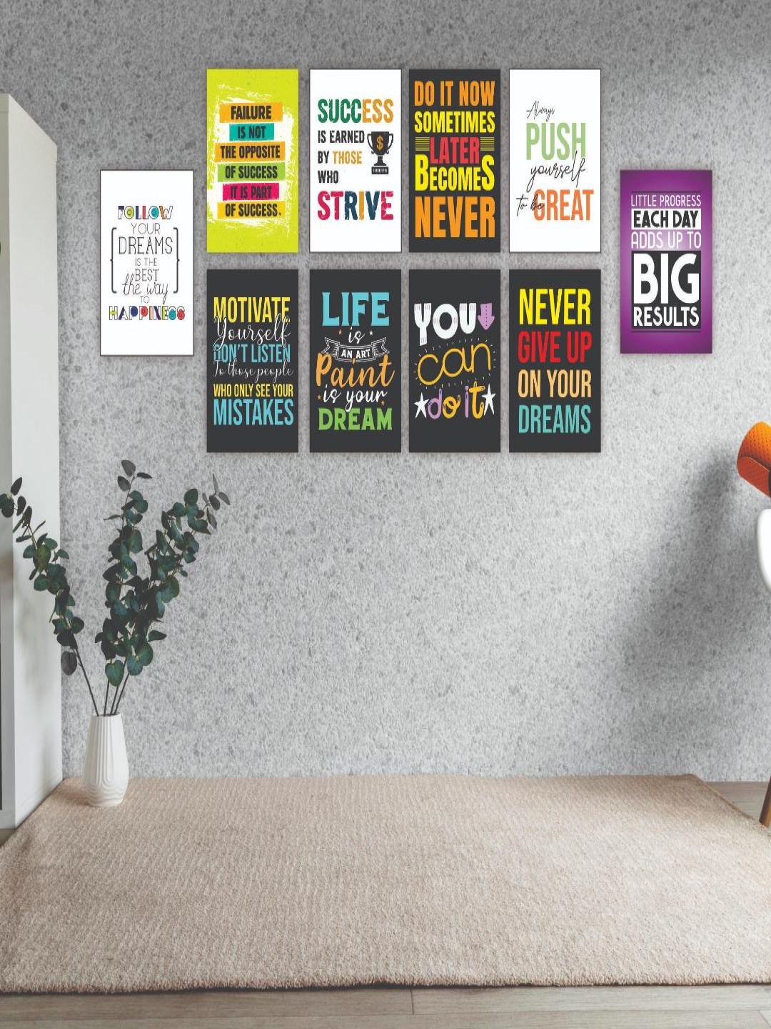 

CVANU Yellow & Black 10 Pieces Motivational Quotes Printed Poster Stickers