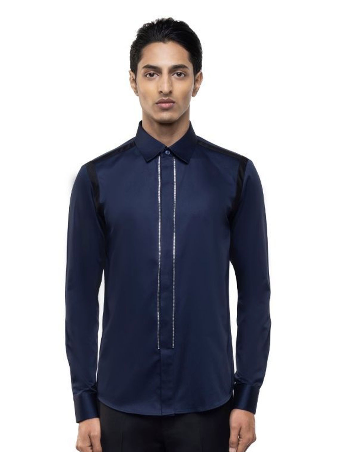 

SDS By Kushal Shah Men Smart Tailored Fit Opaque Party Shirt, Navy blue