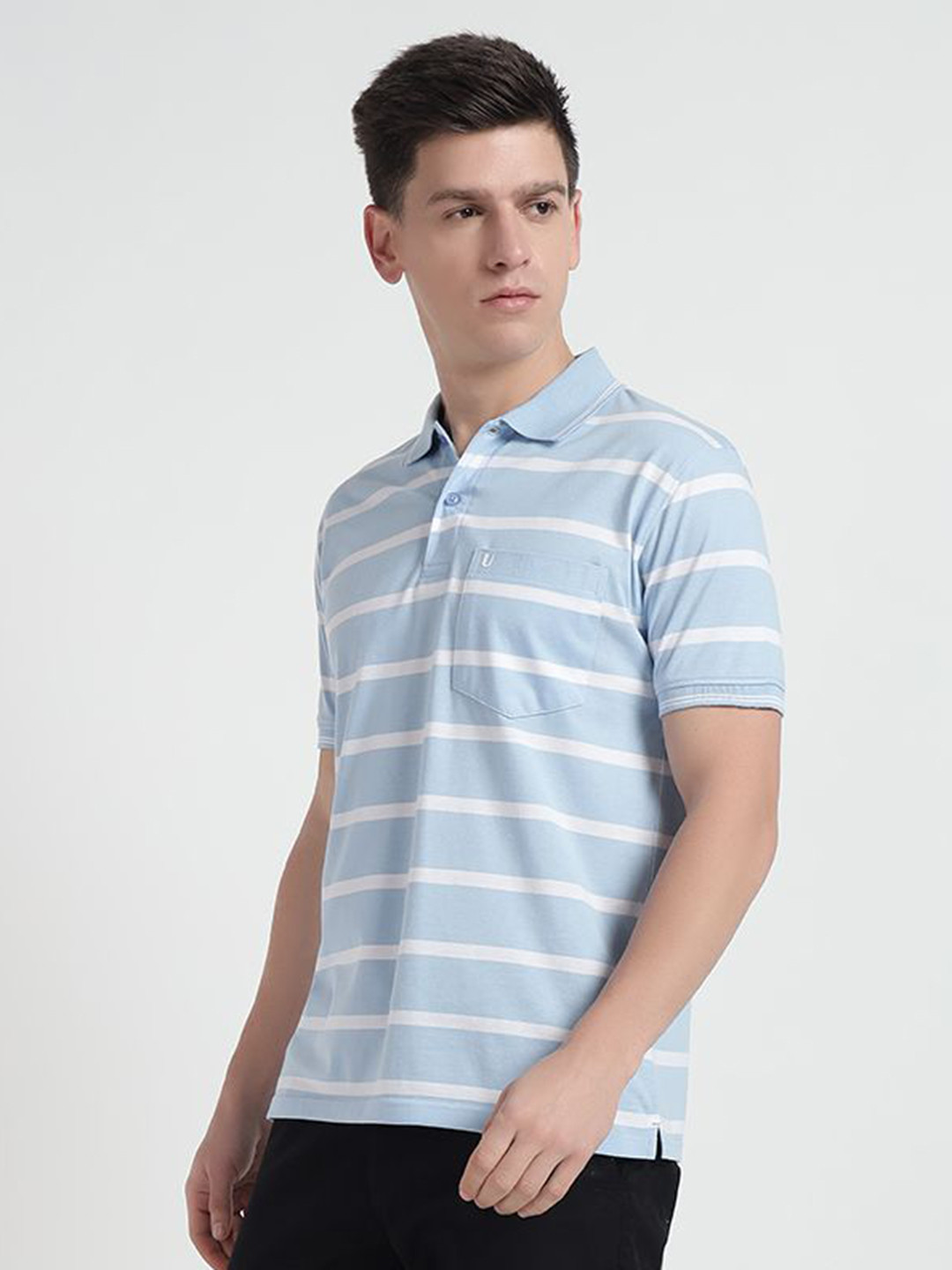 

UNIBERRY Men Striped Polo Collar T-shirt, Turquoise blue