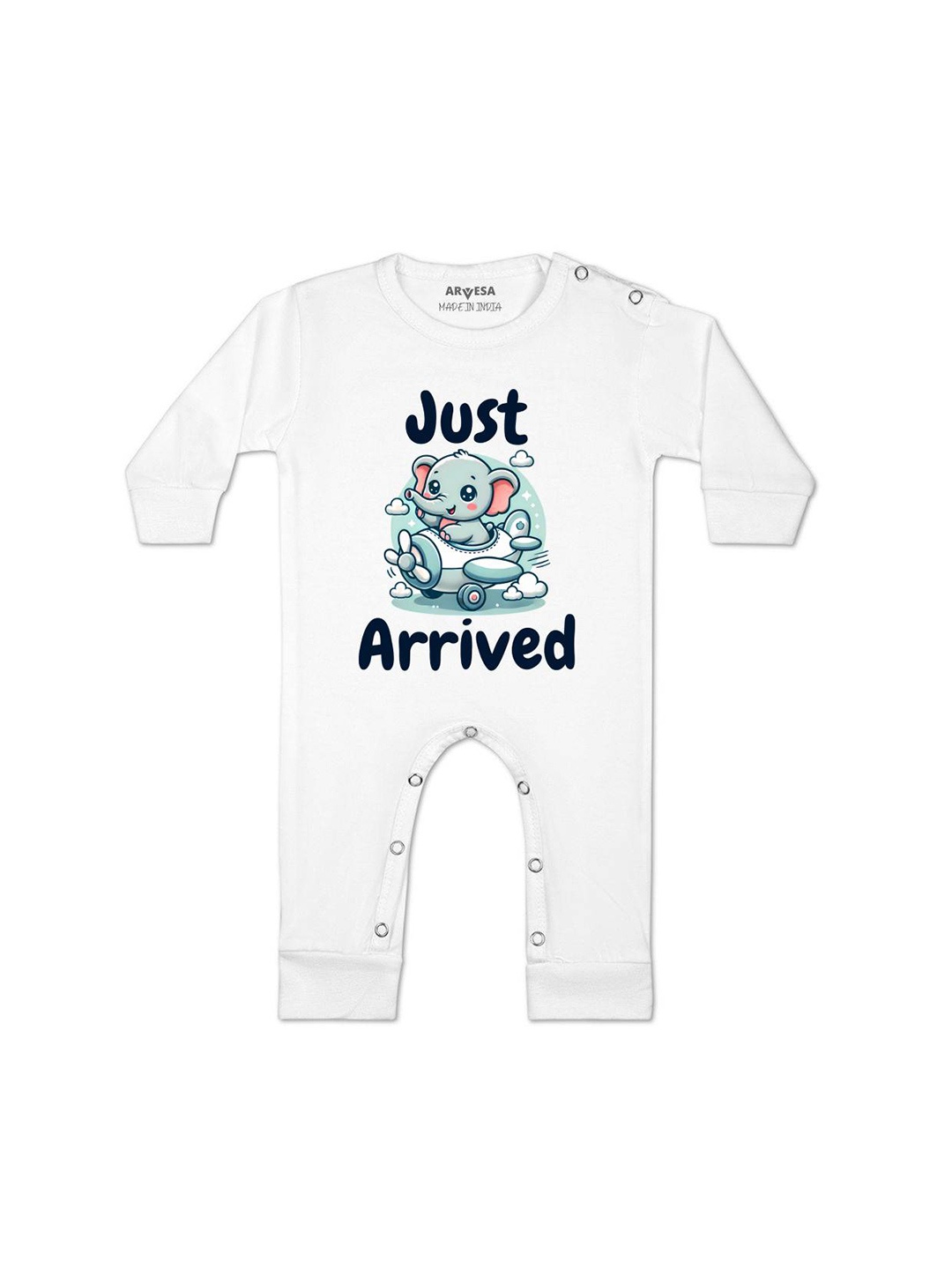 

Arvesa One Month Baby Boy Printed Baby Romper, White