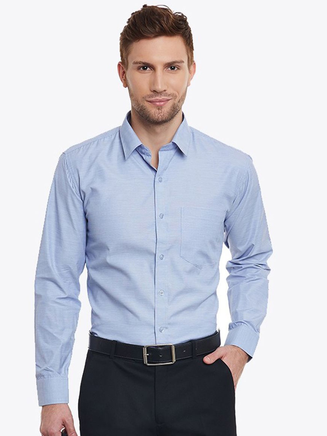 

PulseIQ Men Slim Fit Opaque Formal Shirt, Blue