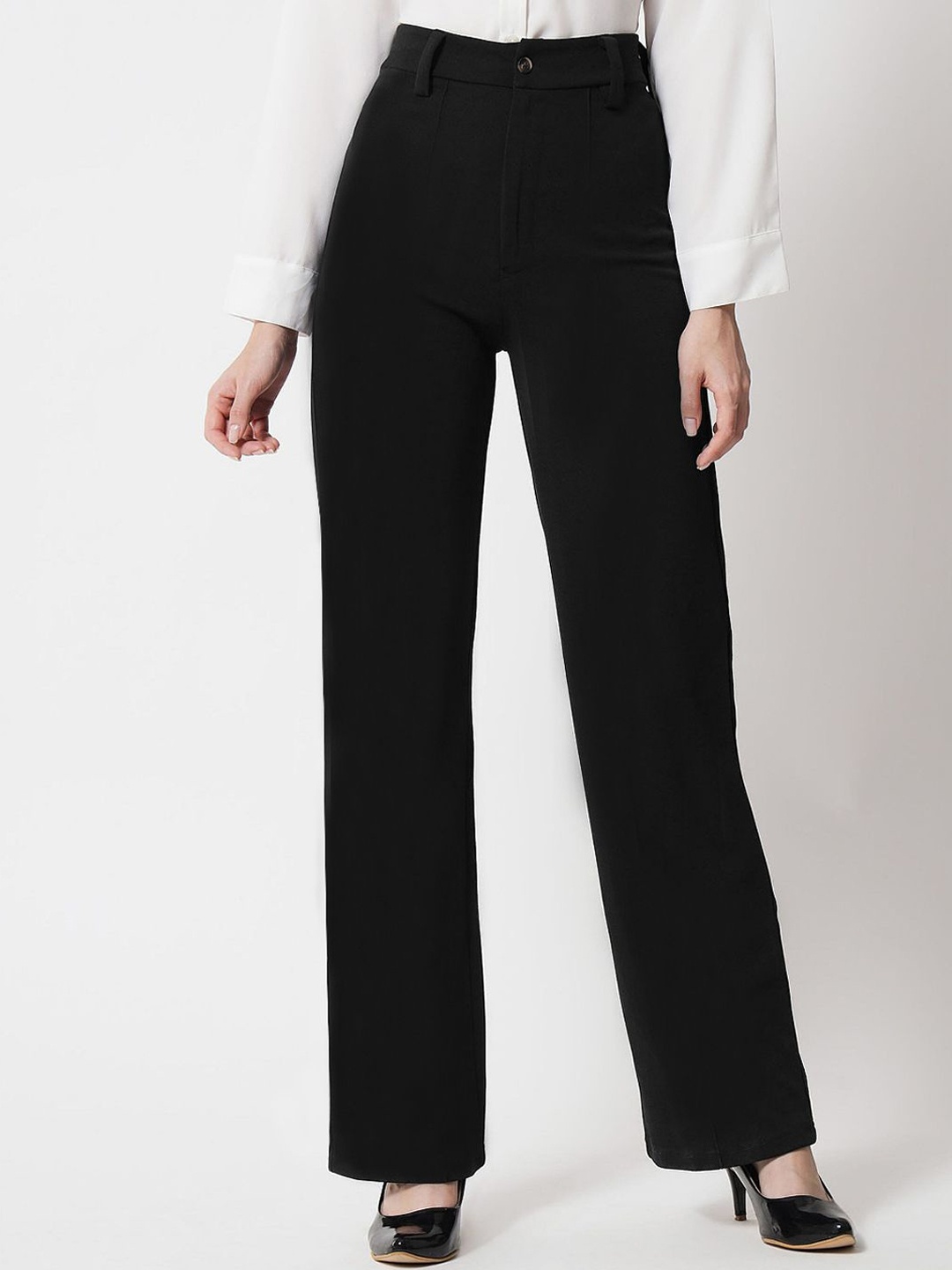 

BAESD Women Relaxed Straight Leg High-Rise Trousers, Black