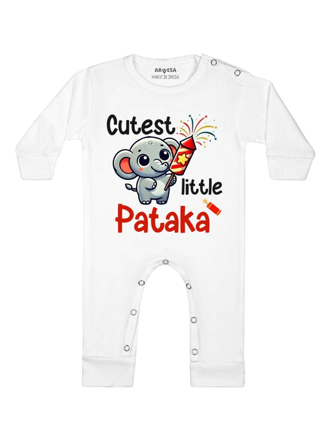 

Arvesa First Diwali Printed Baby Romper, White