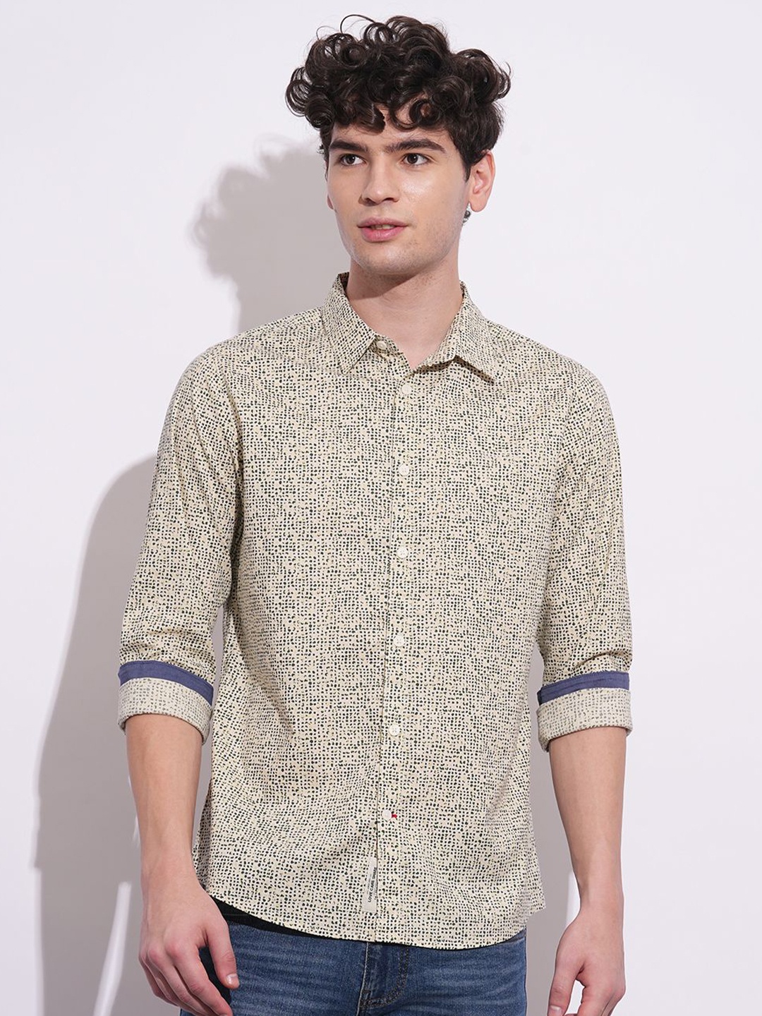 

Being Human Men Classic Opaque Printed Casual Shirt, Beige