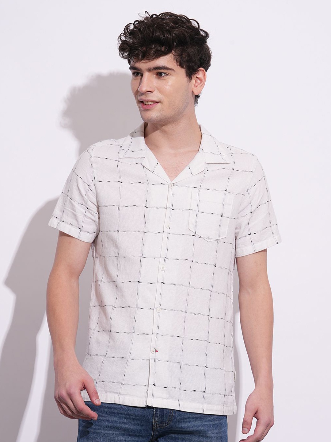 

Being Human Men Classic Slim Fit Opaque Checked Casual Shirt, Off white