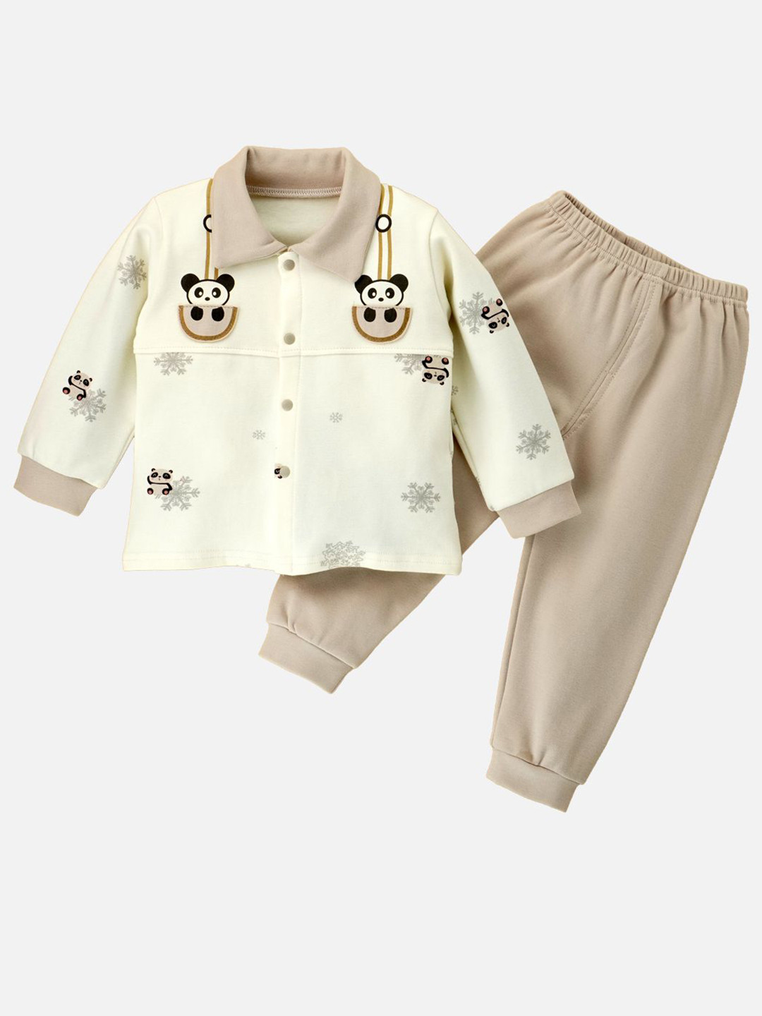 

Little Surprise Box LLP Kids Panda Printed Long Sleeves Shirt With Jogger, Cream