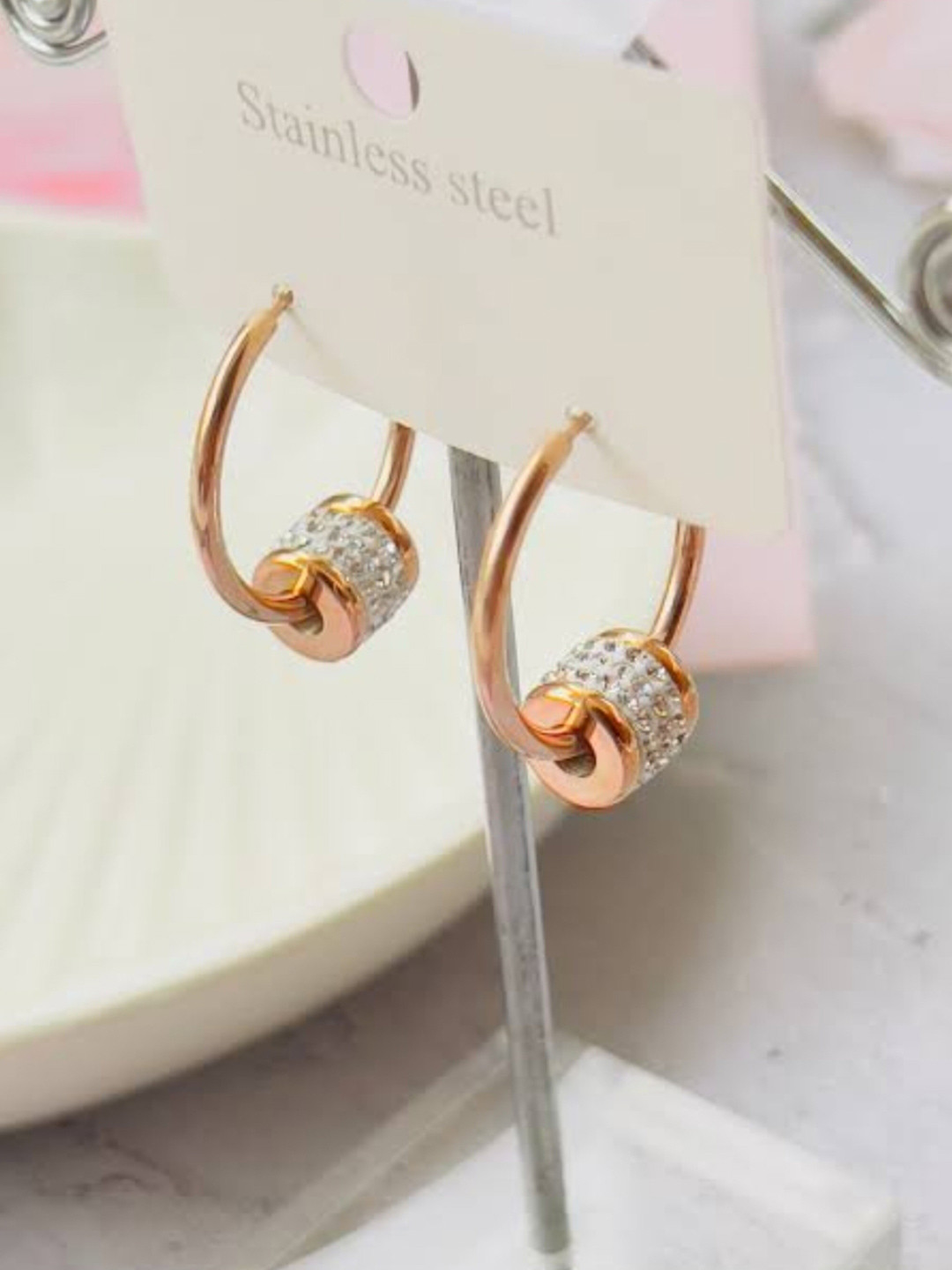 

V FASHION JEWELLERY Copper-Plated Contemporary Hoop Earrings, Rose gold