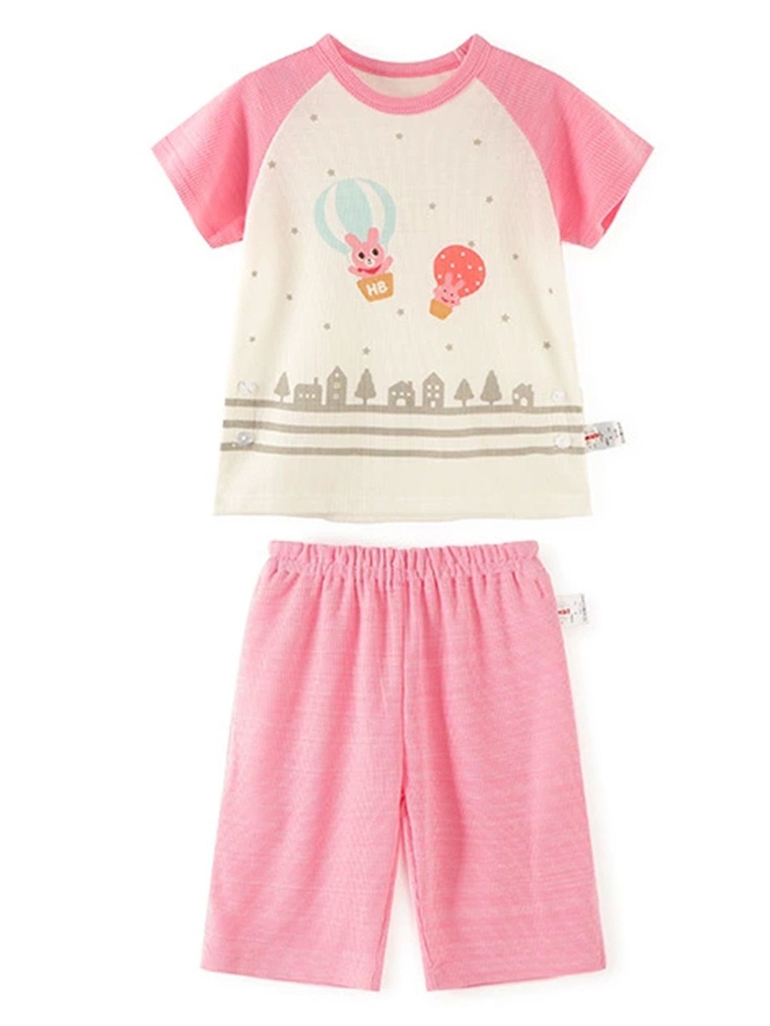 

LULU & SKY Unisex Printed Pure Cotton T-shirt with Shorts, Pink