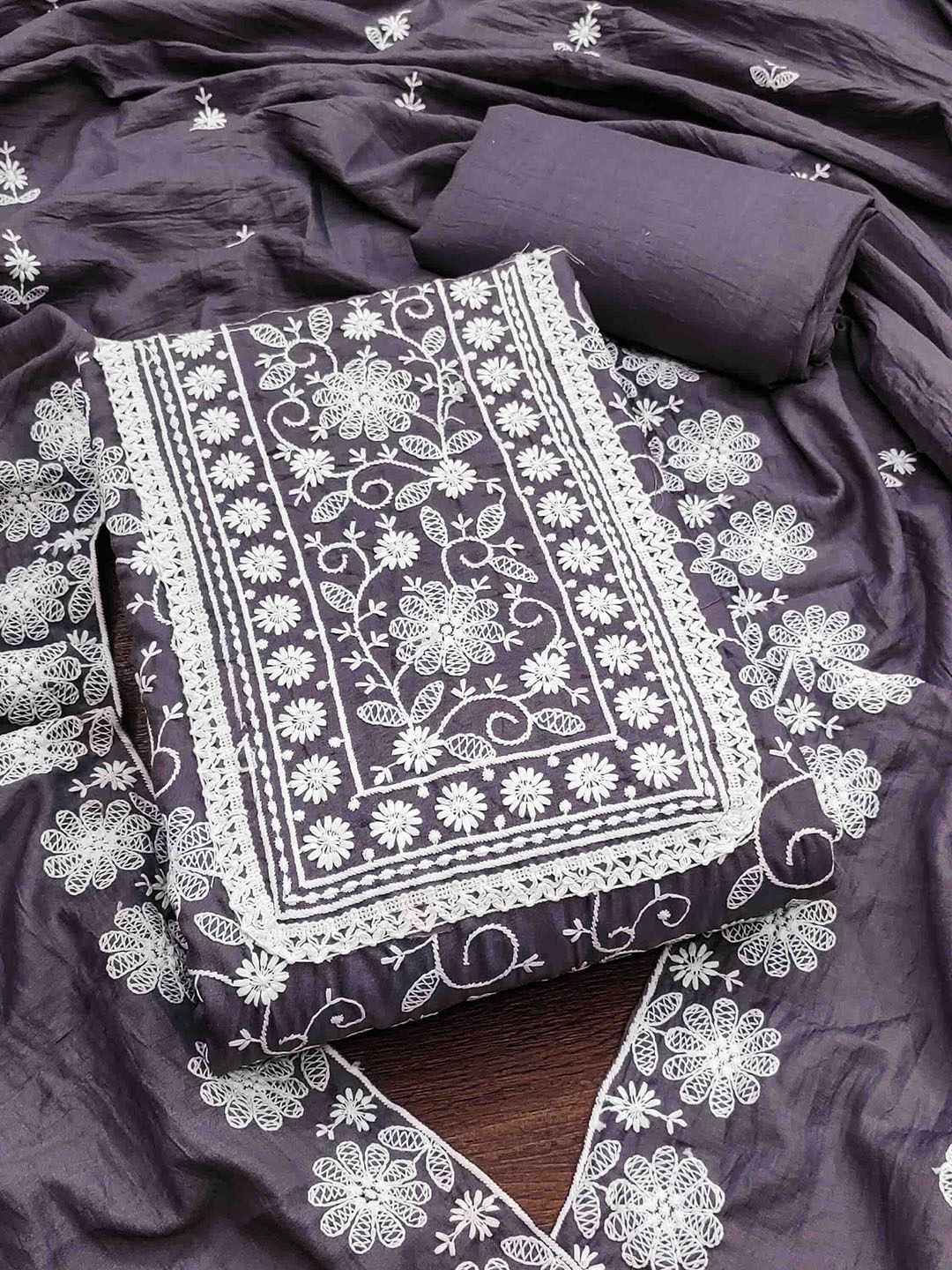 

Blissta Embroidered Unstitched Dress Material, Grey