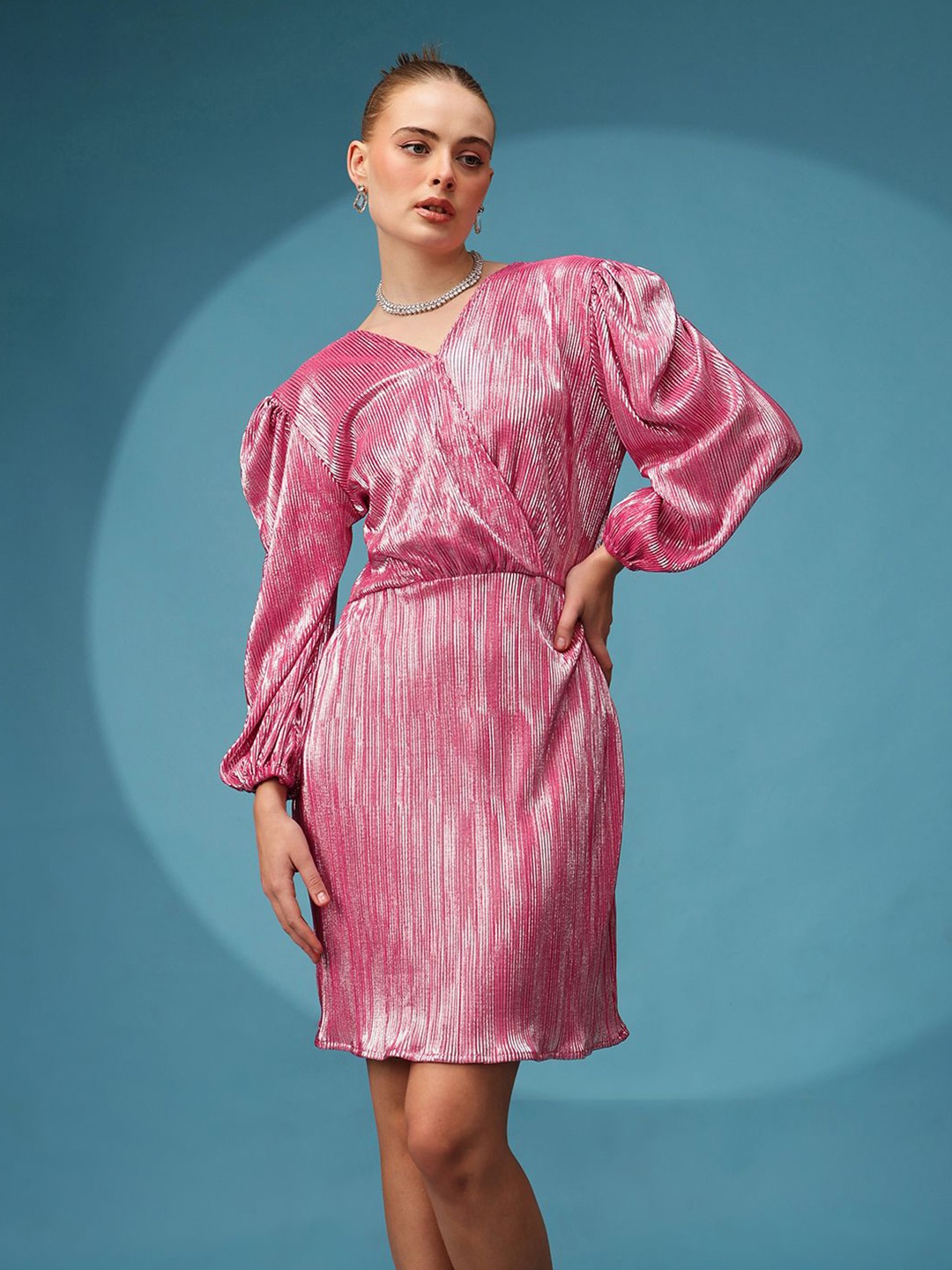 

CORSICA Puff Sleeve Satin A-Line Mini Dress, Pink