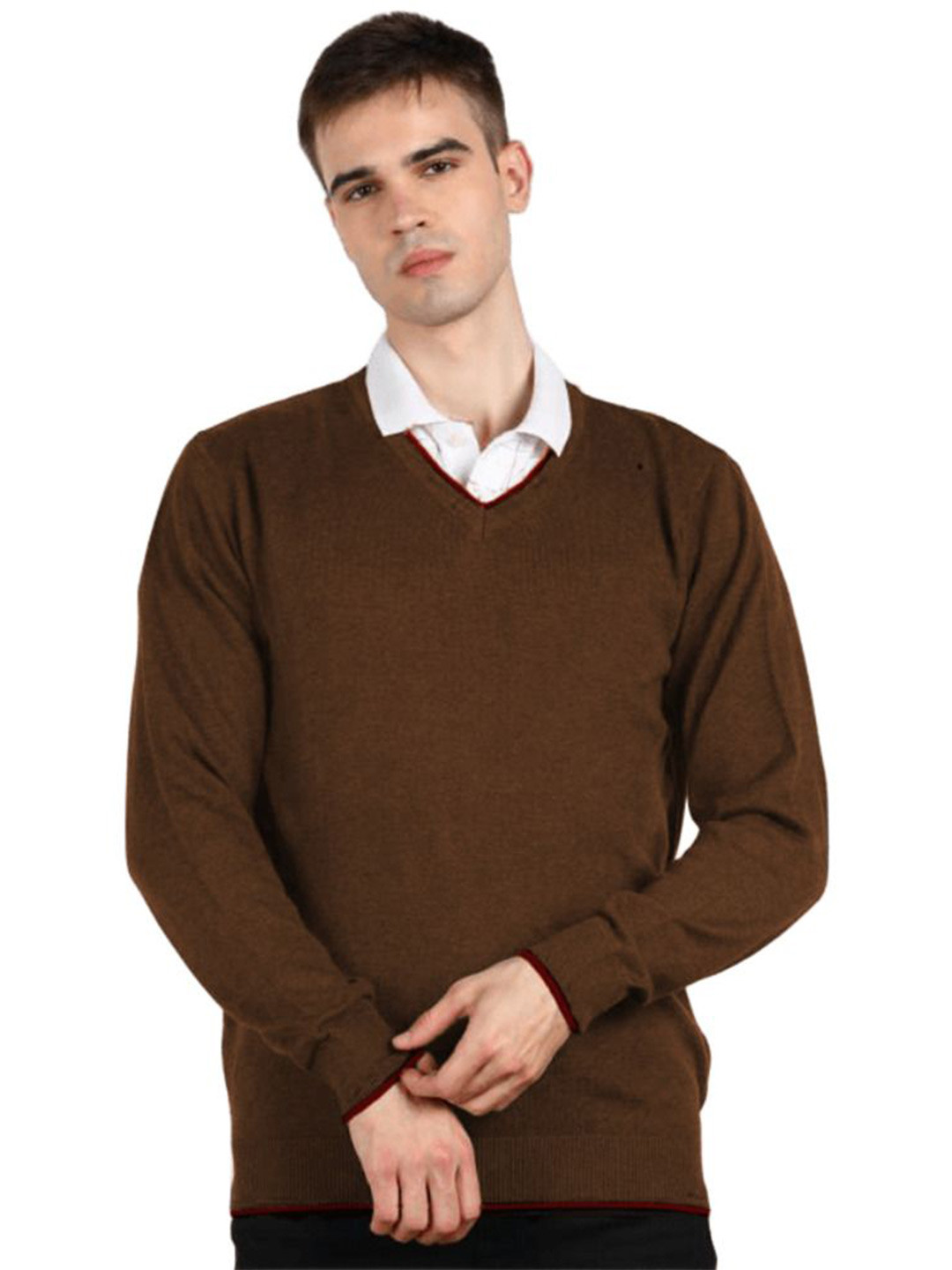 

BAESD Men Woollen Pullover, Camel brown