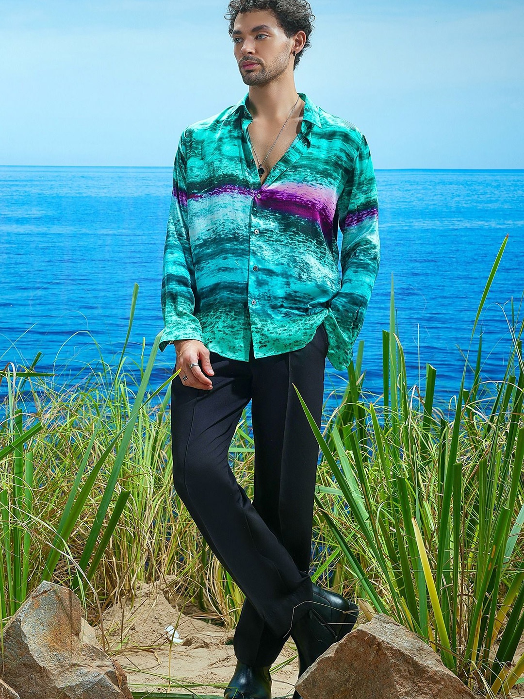 

ASUKA Men Opaque Printed Casual Shirt, Sea green