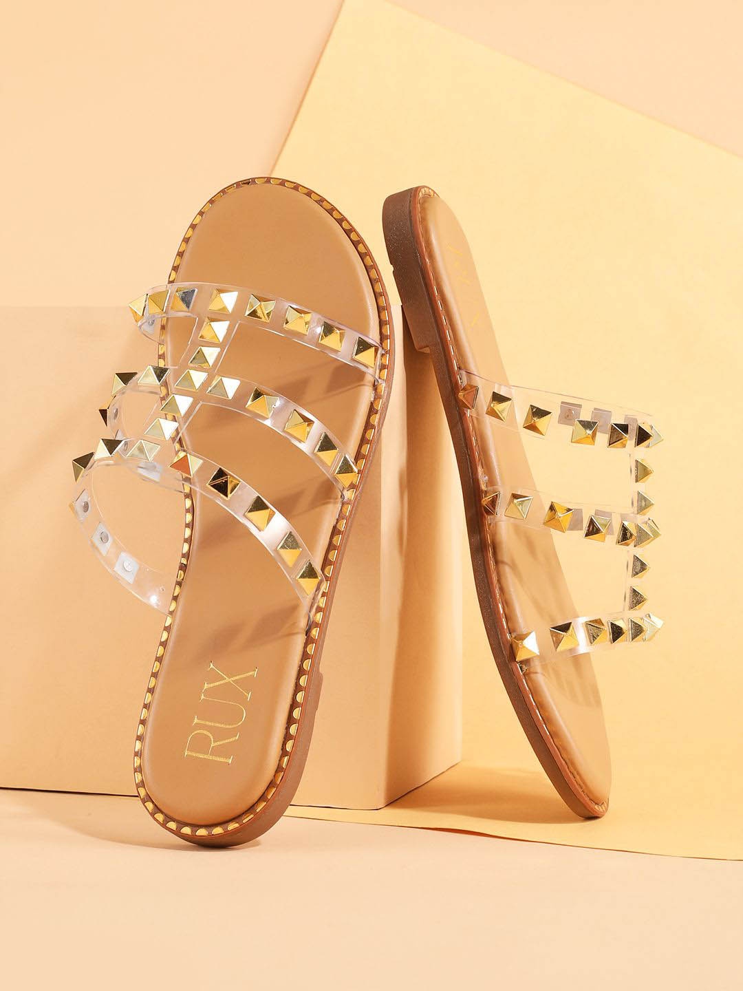 

RUXBYPAYAL Women Embellished Open Toe Flats with Embroidered, Gold