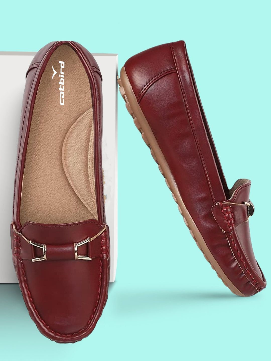 

CATBIRD Women Round Toe Lightweight Loafers, Maroon