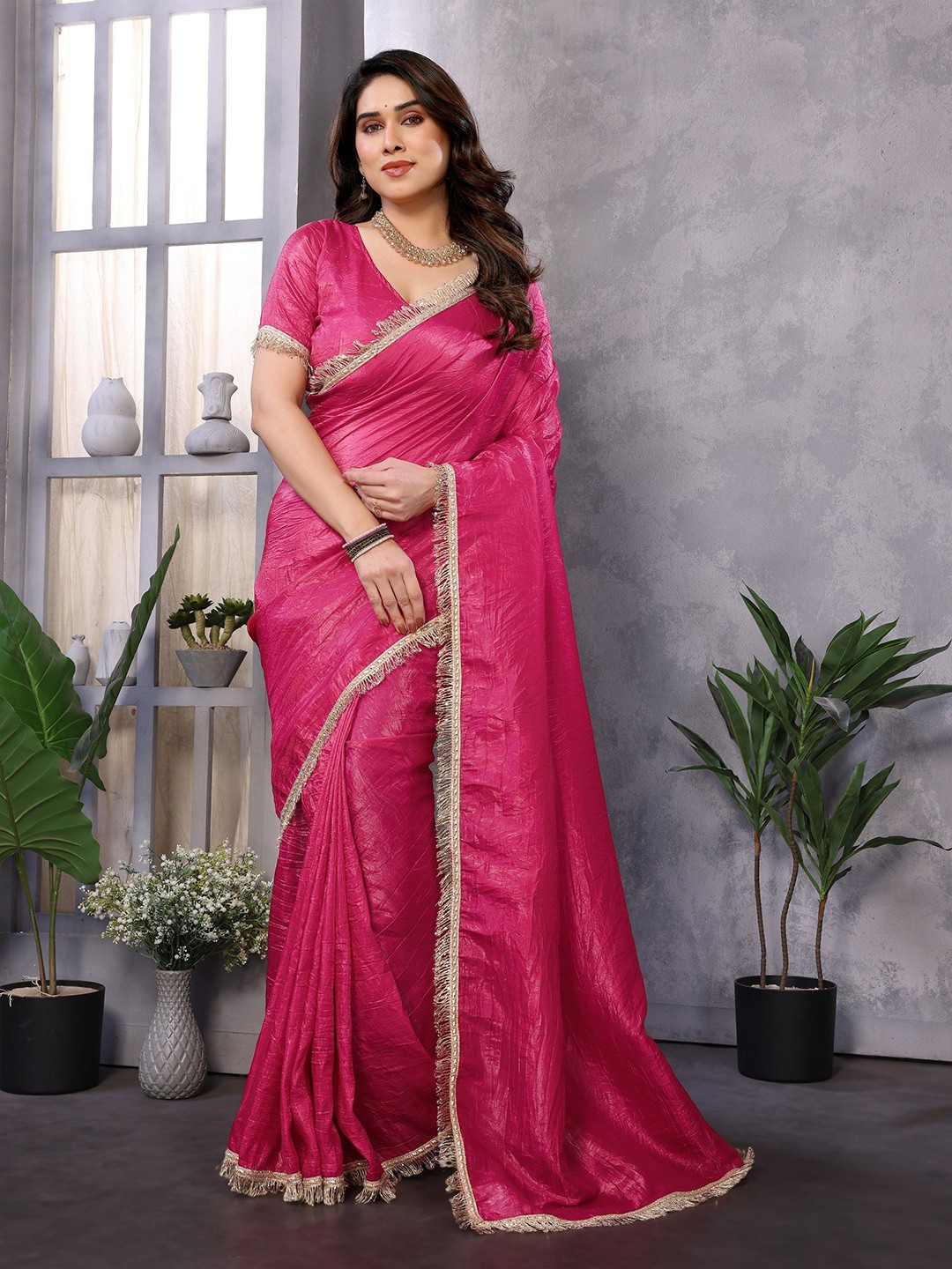 

Moda Rapido Embroidered Pure Silk Saree, Pink