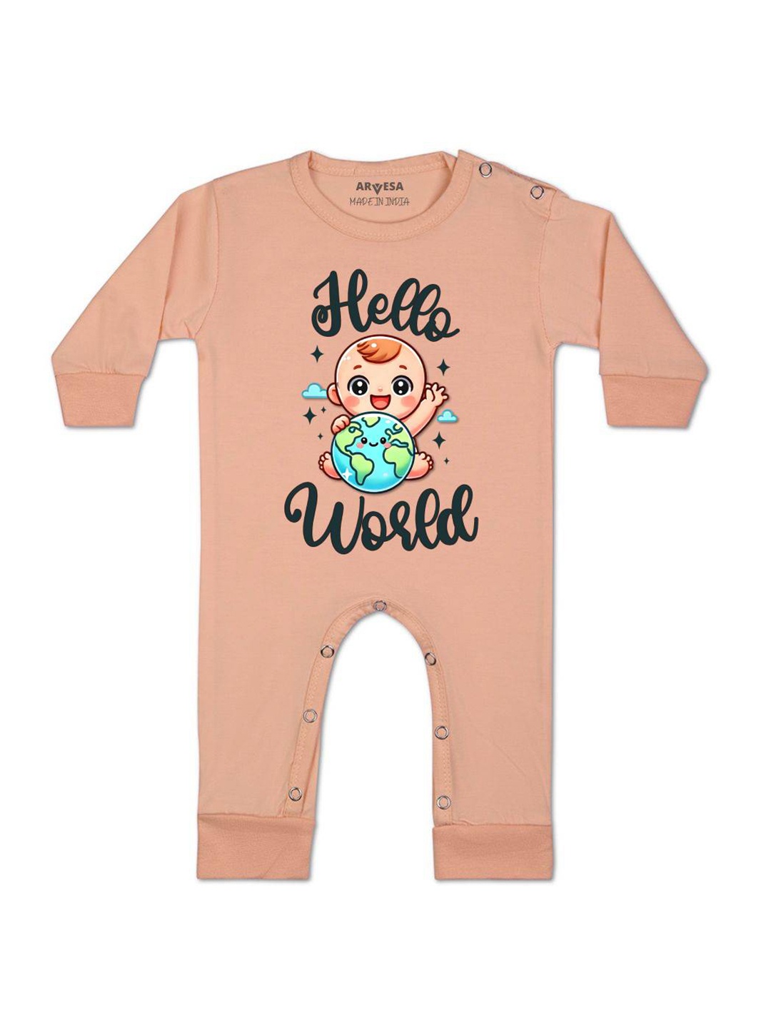 

Arvesa One Month Baby Boy Printed Baby Romper, Peach