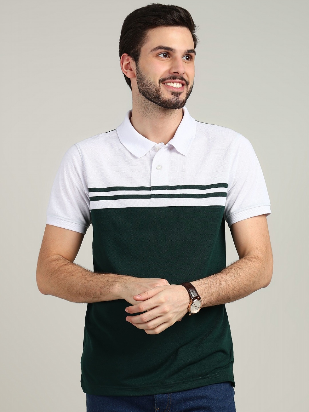 

XFOX Men Colourblocked Polo Collar T-shirt, Green